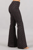 Chatoyant Plaid Print Flared Bell Pants Maroon