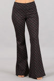 Chatoyant Plaid Print Flared Bell Pants Maroon