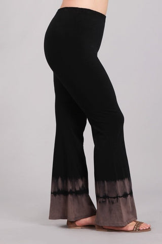 Chatoyant Plus Size Tie Dye Bell Bottoms Black and Taupe