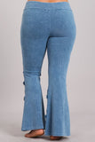 Chatoyant Plus Size Mineral Wash Double Fringed Bell Bottom Lt. Denim