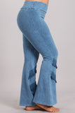 Chatoyant Plus Size Mineral Wash Double Fringed Bell Bottom Lt. Denim