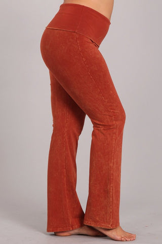 Chatoyant Plus Size Fold Over Waist Yoga Pants Rust
