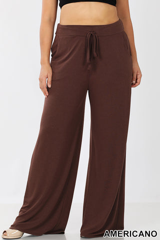 Plus Size Lounge Pants with Side Pockets Dark Brown