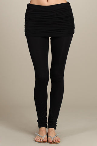 Chatoyant Ruched Fold-over Waistband Leggings Black