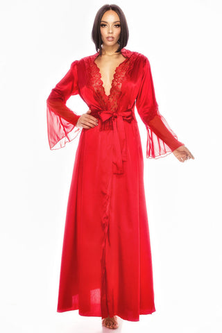 Red Lace Long Satin Robe