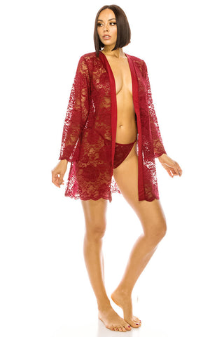 Ruby Lace Robe Set w/ Thong