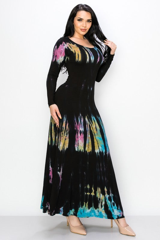 T-Party Multicolor Long Sleeve Tie Dye Maxi Dress Medium / Multi