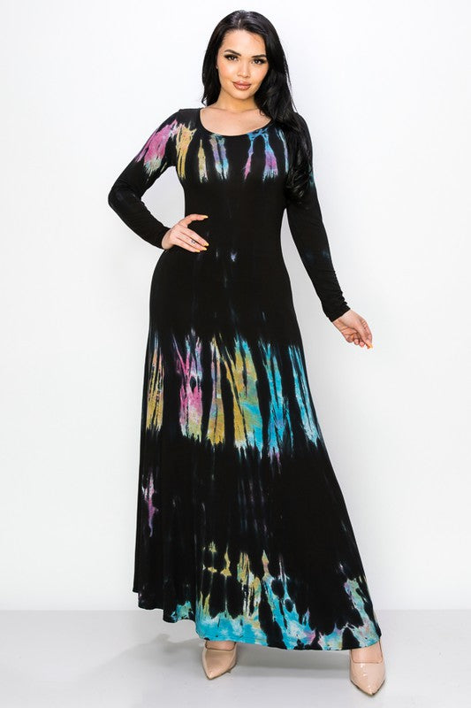T-Party Multicolor Long Sleeve Tie Dye Maxi Dress Medium / Multi