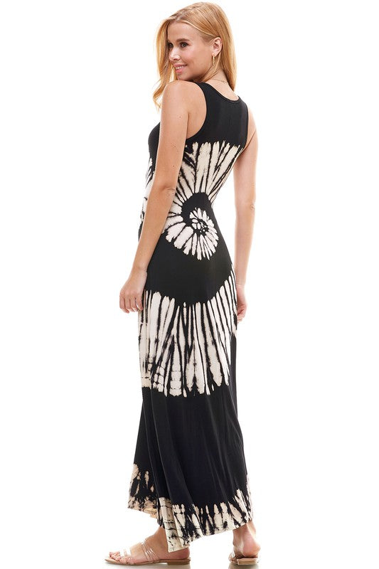 T-Party Black and White Swirl Tie Dye Maxi Dress Large / Black and White Swirl