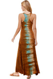 T-Party Brown and Aqua Tie Dye  Racerback Maxi Dress