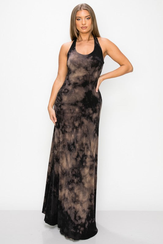 T-Party Black and Taupe Tie Dye Racerback Maxi Dress Large / Black and Taupe T-Party Black and Taupe Tie Dye Racerback Maxi Dress Large / Black and Taupe