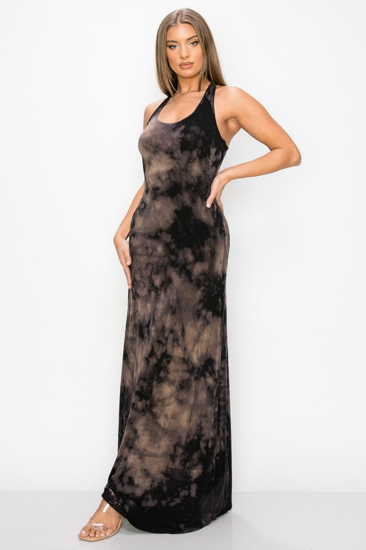 T-Party Black and Taupe Tie Dye Racerback Maxi Dress Large / Black and Taupe T-Party Black and Taupe Tie Dye Racerback Maxi Dress Large / Black and Taupe