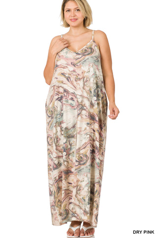 Plus Size French Terry Tie Dye V-Neck Cami Maxi Dress 2 Colors