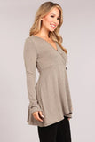 Chatoyant Fabulous Faux Wrap V-neck Tunic Top Taupe Brown