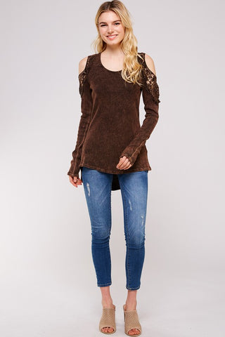 Urban X Tie Dye and Lace Long Sleeve Thermal Rusty Brown