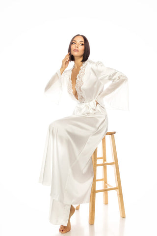 White Lace Long Satin Robe