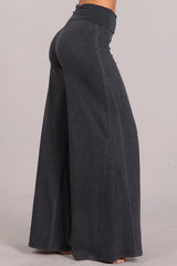 Chatoyant Mineral Wash Wide Leg Palazzo Pants Dark Ash Gray